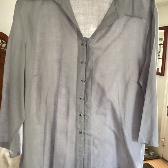 Irish linen blouse, size XL, gray/light blue - Picture 1 of 3